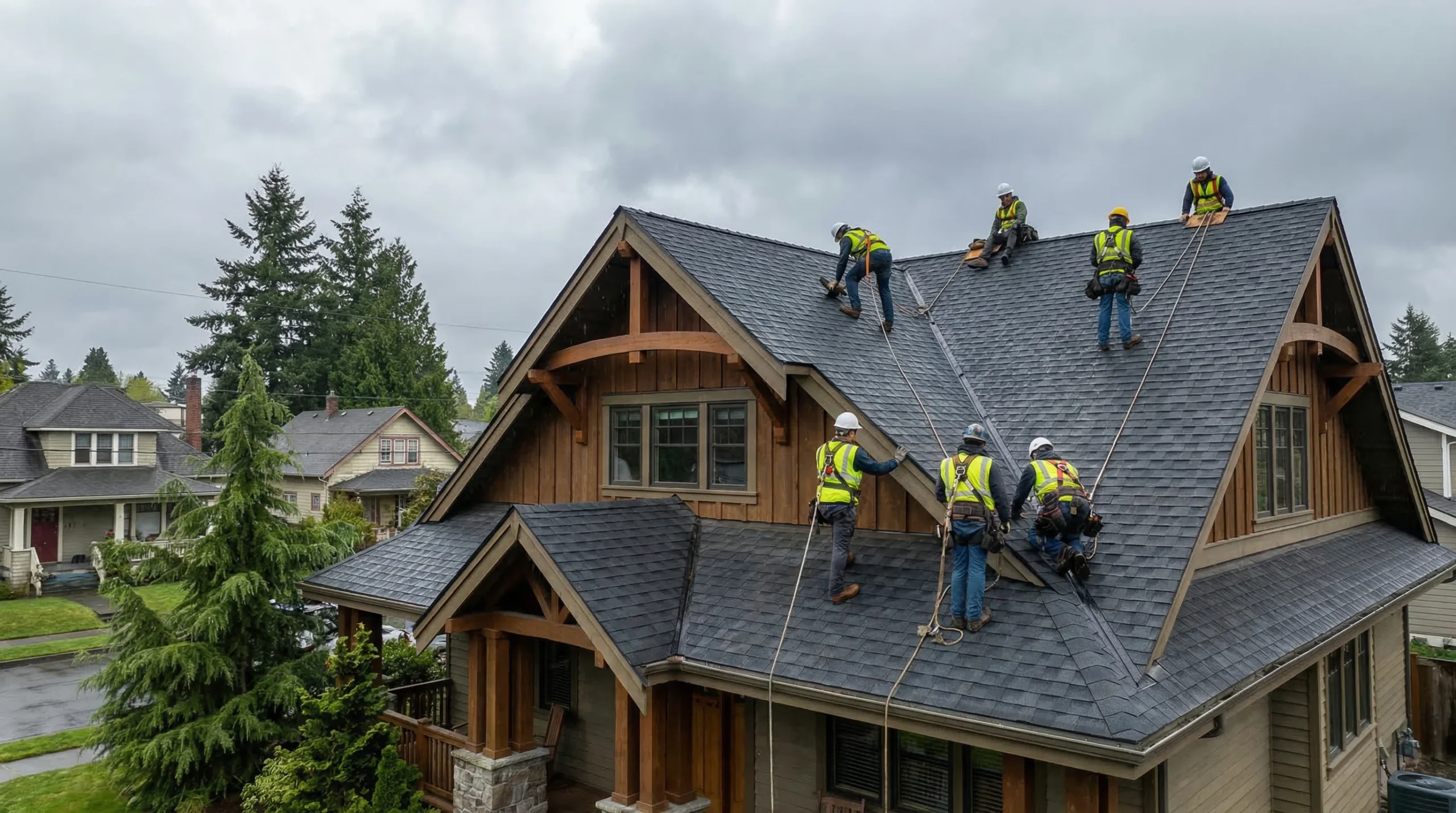 Professional roof installation on Pacific Northwest home